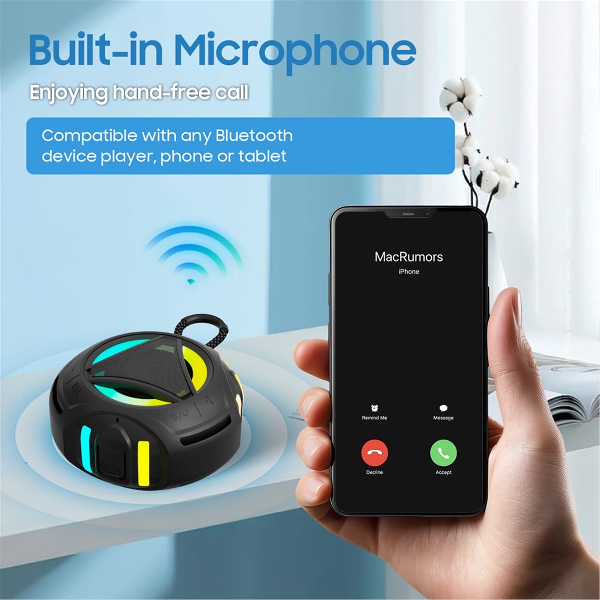 Portable Bluetooth Speaker Waterproof Ipx7 - ミニBluetoothシャワースピーカー（ライト付き）、IPX7防水ABS IPX7防水シャワースピーカー